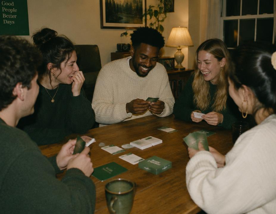 A small group playing an icebreaker card game